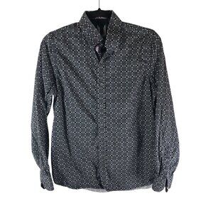 Vestigium Mens Button Down Shirt Geometric Print Cotton Black Gray S